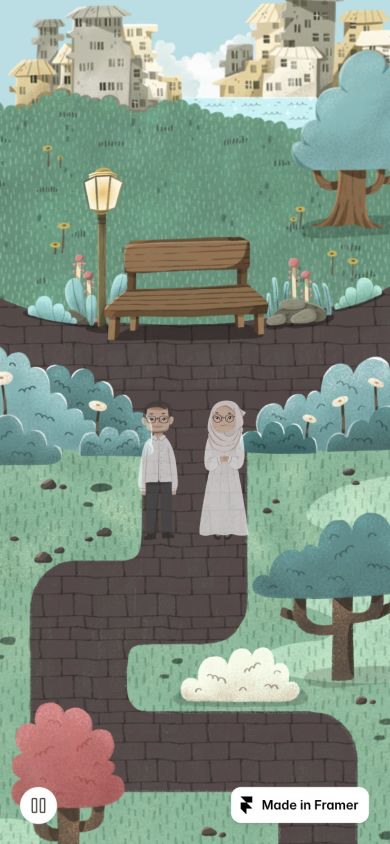 Redacted screenshots of the illustrated scroll storytelling sections.